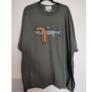 Chowdaheadz Mullet Fish Graphic T-Shirt Mens 3XL Heather Green Funny Fishing Tee